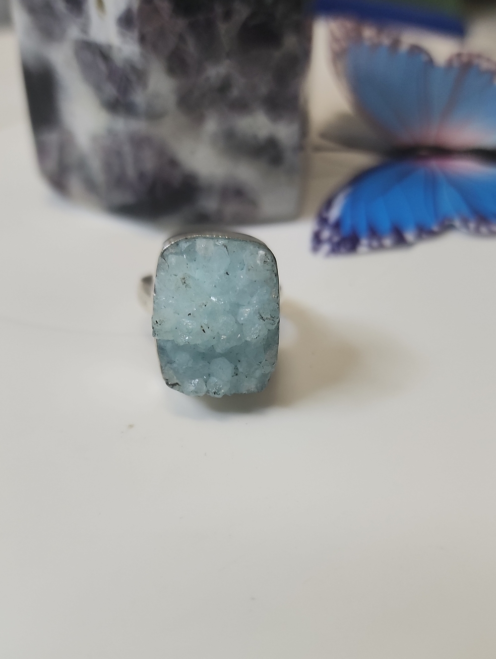 Aquamarine Blue Raw Druzy Statement Ring